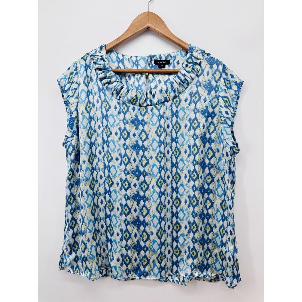 Sabrina Womens XL Sleeveless Ruffle Neck Light Blouse Satin Career Dress S1017